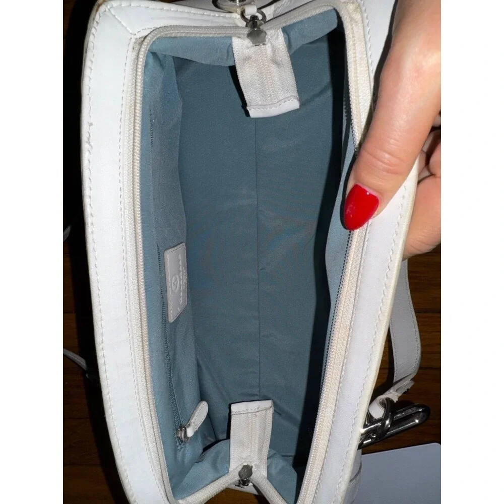 Cole Haan Trinity White‎ Leather Handbag With Silver Hardware Y2K Classic Rave